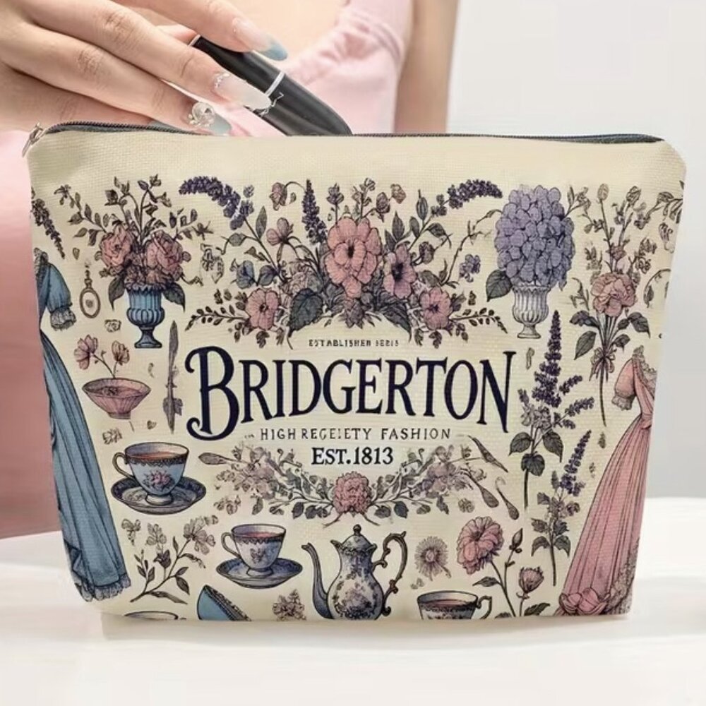 Bridgerton Cosmetic Pouch, flowers & afternoon tea party, tea 🫖 cups, new condi